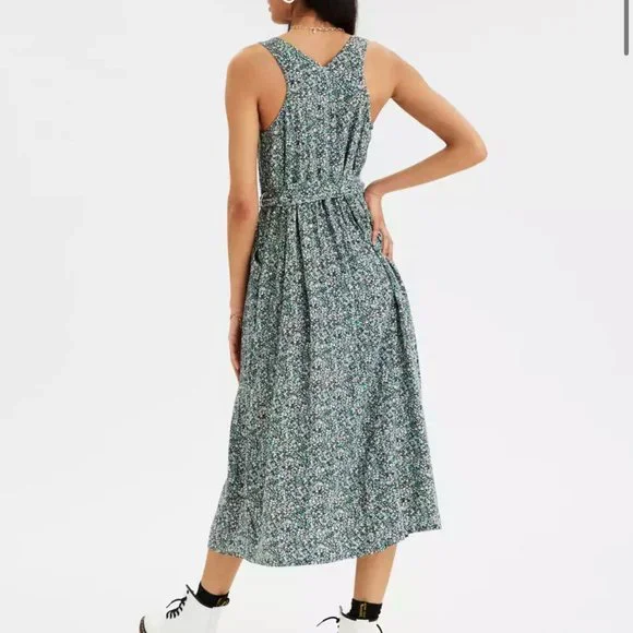 AMERICAN EAGLE Blue Floral Button Down Maxi Sleeveless Dress (L) - Picture 14 of 15